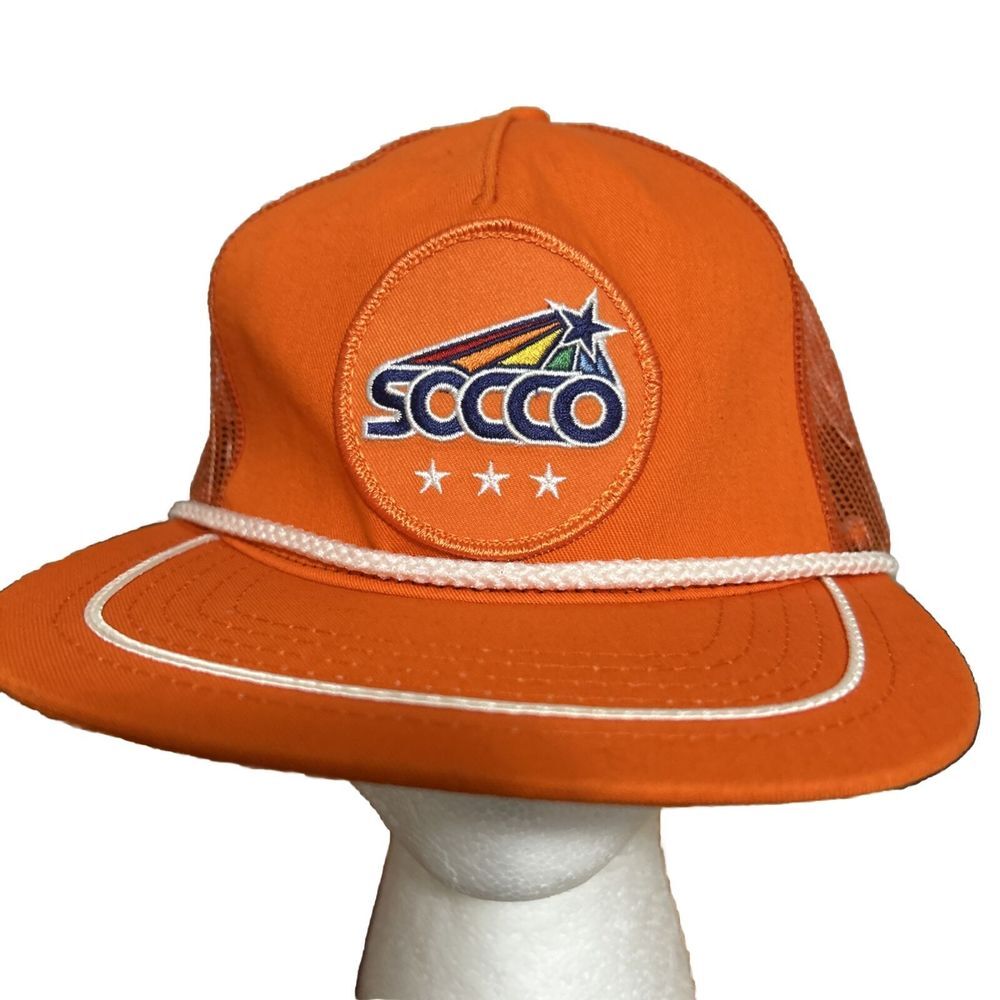 Vintage SOCCO Orange snapback hat Made In USA Trucker mesh